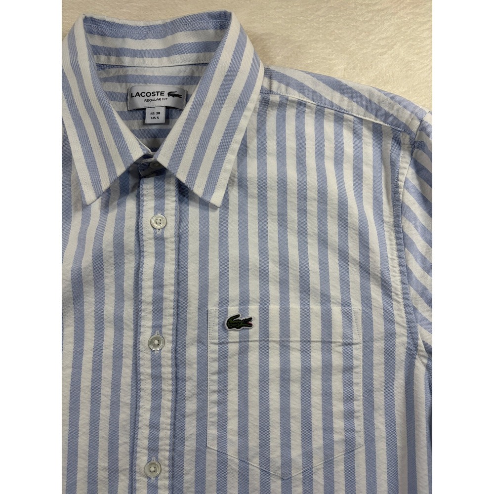 Lacoste Regular Fit Button-Down Shirt Mens Size S Blue White Striped Excellent